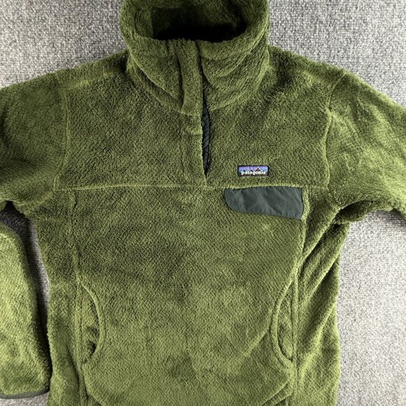 Patagonia Fleece Jacket Women Pullover Snap Green Soft Pocket Fuzzy Medium Logo - Picture 1 of 16